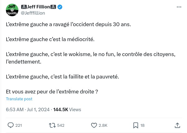 Jeff Fillion voit l'extrême gauche partout.